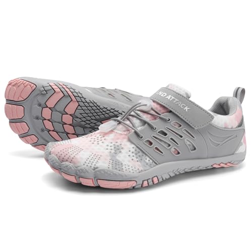 Grand Attack Barefoot Shoes Women,Wide Toe Box Minimalist Zero Drop Walking Shoes Lightweight Cross Training Trail Running Wrestling Weightlifting Fitness Rock Climbing Gym Sneakers Grey Pinksize 8 - Image 1