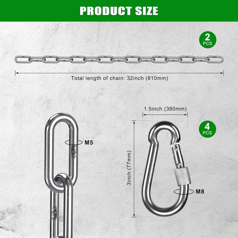 BeneLabel 20" 32" Heavy Bag Chain Stainless Steel Punching Bag Hanging Chain with Hooks Extension Chains for Boxing Bags, Hammocks Chair, Hanging Chair, Porch Swings, Aerial Silks - 1000LB Capacity - Image 4
