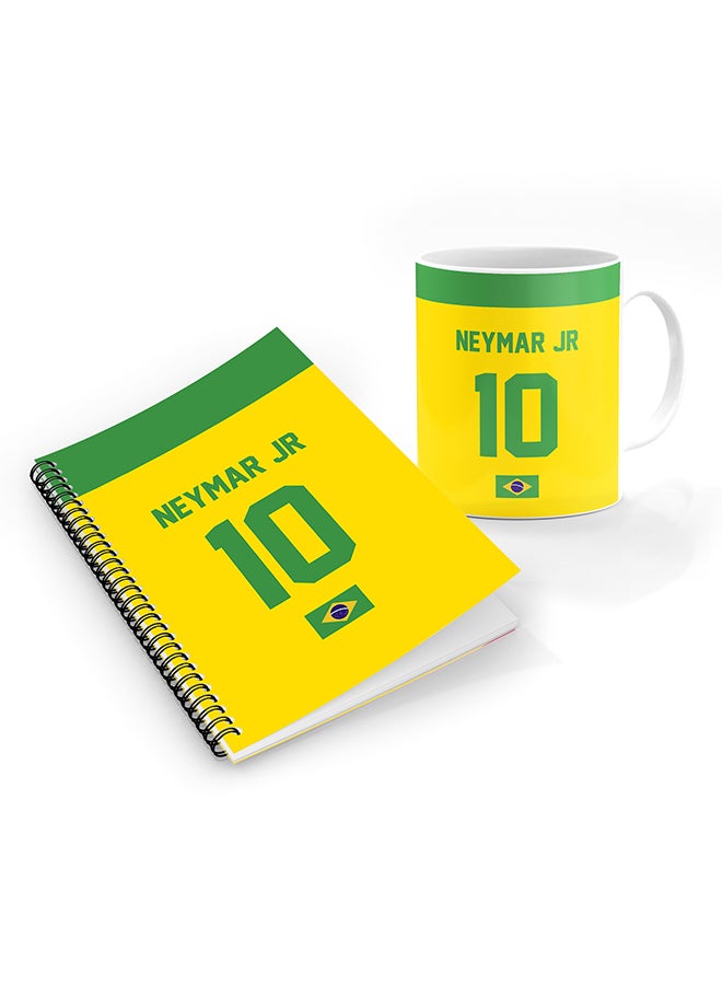 Stylizedd Designer Printed Coffee Mug + A5 Spiral Notebook Memo Notepad Journal Personalised Combo Gift Set Football Team - Brazil,Neymar Jr