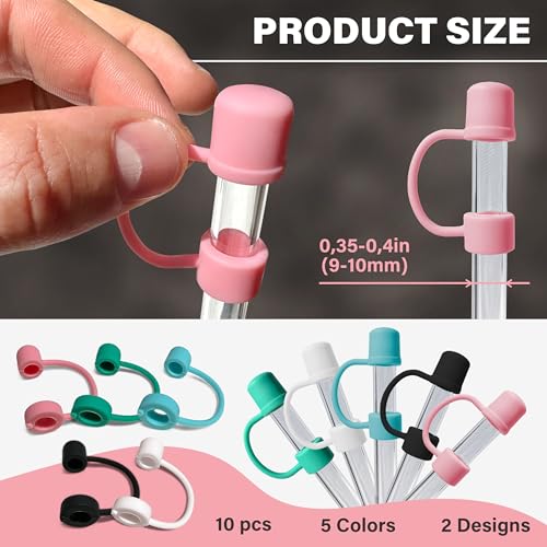Diximus Straw Covers Cap - 10Pcs Colorful Silicone Straw Tips Suitable for Stanley Straw Cover - Reusable Cover for Drinking Straw - Toppers Drinking Straw Caps Plugs (10 Mix Color caps) - Image 4