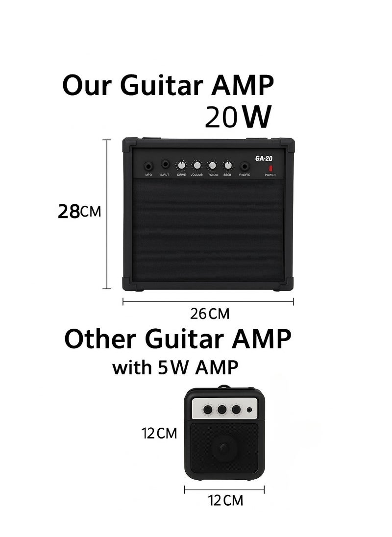 Full Size Electric Guitar Kit with 20W AMP – Black Strat Style with Gig Bag, Strap, Pick, Cable, Tremolo Arm & Extra Strings – Beginner Starter Pack (black)  - Image 4