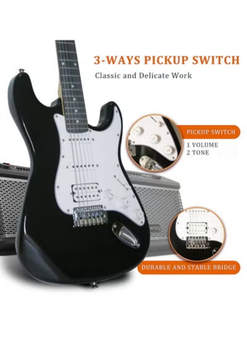 Full Size Electric Guitar Kit with 20W AMP – Black Strat Style with Gig Bag, Strap, Pick, Cable, Tremolo Arm & Extra Strings – Beginner Starter Pack (black)