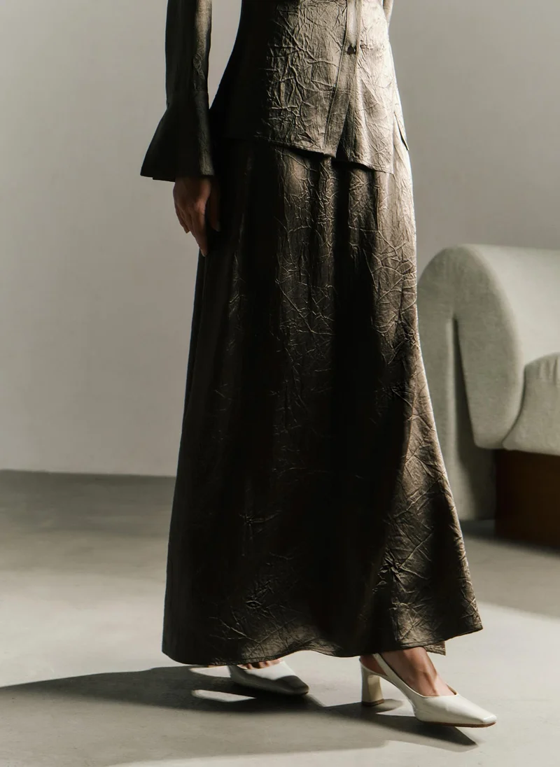 Maxi skirt in crumpled-effect fabric