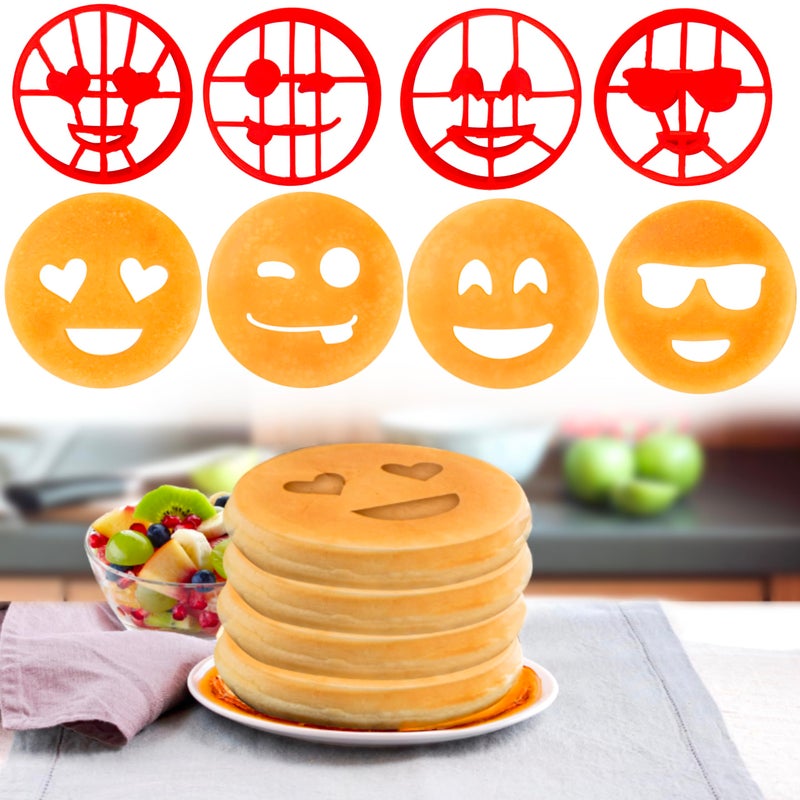 Good Cooking Official Emoji License Pancake Molds for Kids & Adults- 4 Pack Smiley Face Shapes- Reusable Silicone Pancake Art Stencil Designs- Add Fun Character to Breakfast w Egg Rings- XMAS Stocking Stuffer Gift - Image 2