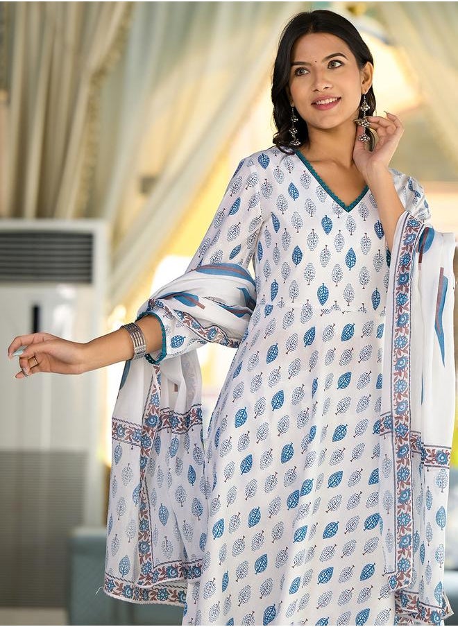 Vishudh Blue Floral Printed Cotton Kurta Set for Women by Styli  - Image 5