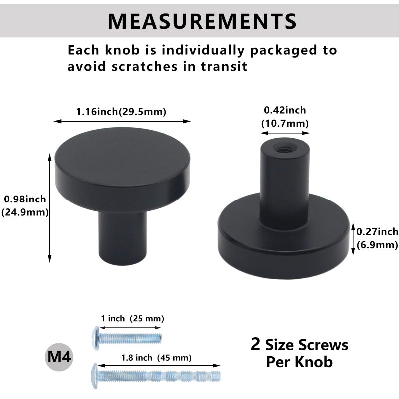 HANIHUA 30 Pack Black Cabinet Knobs, Solid Dresser Knobs Kitchen Drawer Knob, Matte Black Single Hole Knob for Cabinets and Drawers Round - Image 2