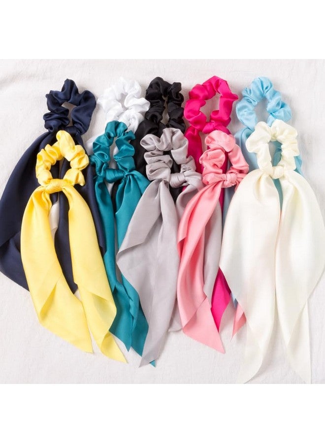 ZAVVU KRIZOUS ZAVVU & KRIZOUS Hair Accessories New Satin Scarf Elastic Hair Bands For Women Girls Solid Color Scrunchies Headband Hair Ties Ponytail Holder Accessories, Plain Scarf - 12 Pcs - Multicolor - Image 1