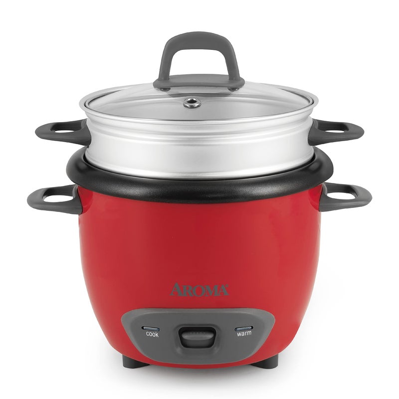Aroma Housewares ARC7431NGR 6Cup Cooked 3Cup UNCOOKED Pot Style Rice Cooker and Food SteamerRed
