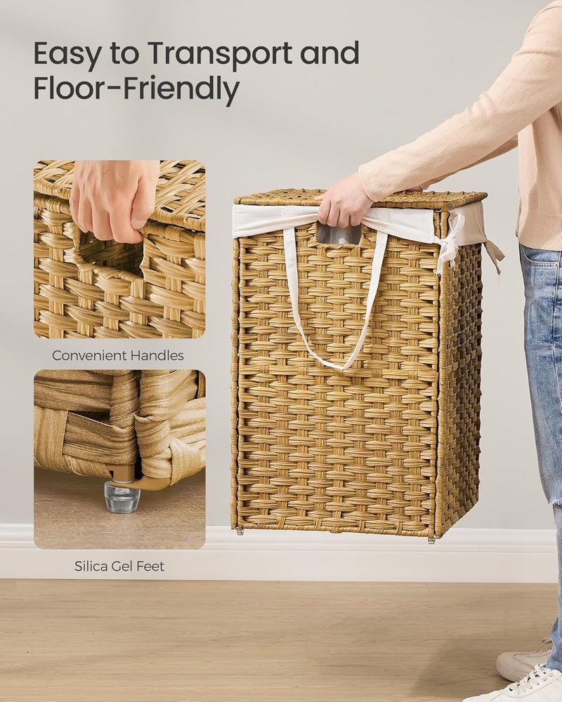 SONGMICS Laundry Hamper with Lid, 42.3 Gallon (160 L) Synthetic Rattan Clothes Laundry Basket with Lid and Handles, Foldable, Removable Liner, Natural Color - Image 4