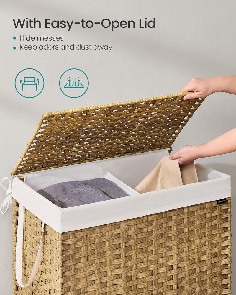 SONGMICS Laundry Hamper with Lid, 42.3 Gallon (160 L) Synthetic Rattan Clothes Laundry Basket with Lid and Handles, Foldable, Removable Liner, Natural Color - Image 3