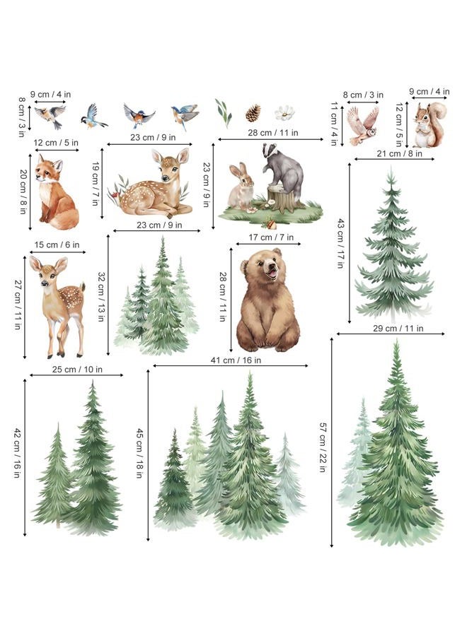 wondever Large Pine Tree Animals Wall Stickers Woodland Animal Bear Deer Fox Peel and Stick Wall Art Decals for Baby Nursery Kids Bedroom Living Room - Image 4