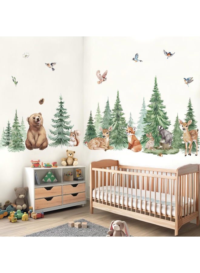 wondever Large Pine Tree Animals Wall Stickers Woodland Animal Bear Deer Fox Peel and Stick Wall Art Decals for Baby Nursery Kids Bedroom Living Room - Image 3