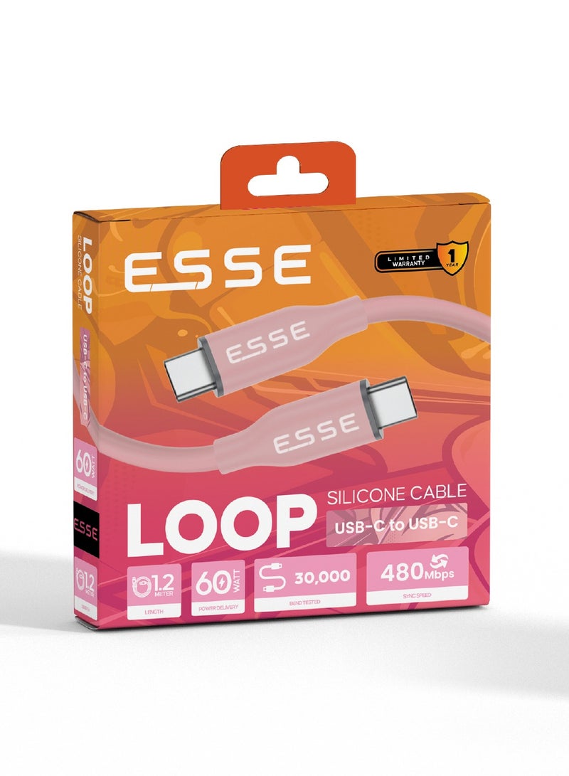 إي أس أس إي كابل ESSE LOOP سيليكون Type C إلى C - قدرة 60W - لون وردي - 1.2 متر - Image 5