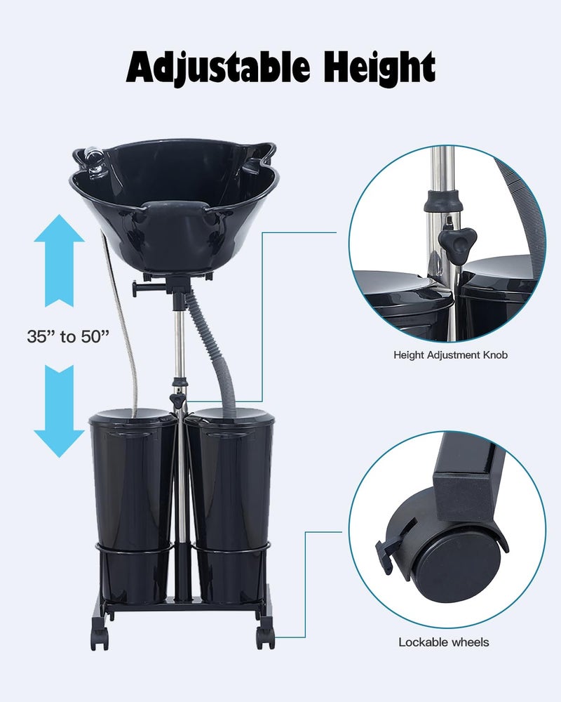 Antlu Electric Portable Shampoo Bowl Hair Washing Station, Hair Washing Tray for Sink at Home, Portable Salon Sink Wash Basin for Hairstylist (Black, with 2 Bucket) - Image 5