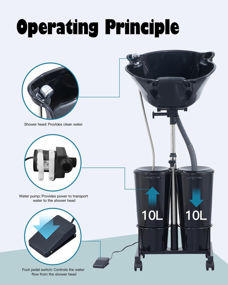 Antlu Electric Portable Shampoo Bowl Hair Washing Station, Hair Washing Tray for Sink at Home, Portable Salon Sink Wash Basin for Hairstylist (Black, with 2 Bucket) - Image 4