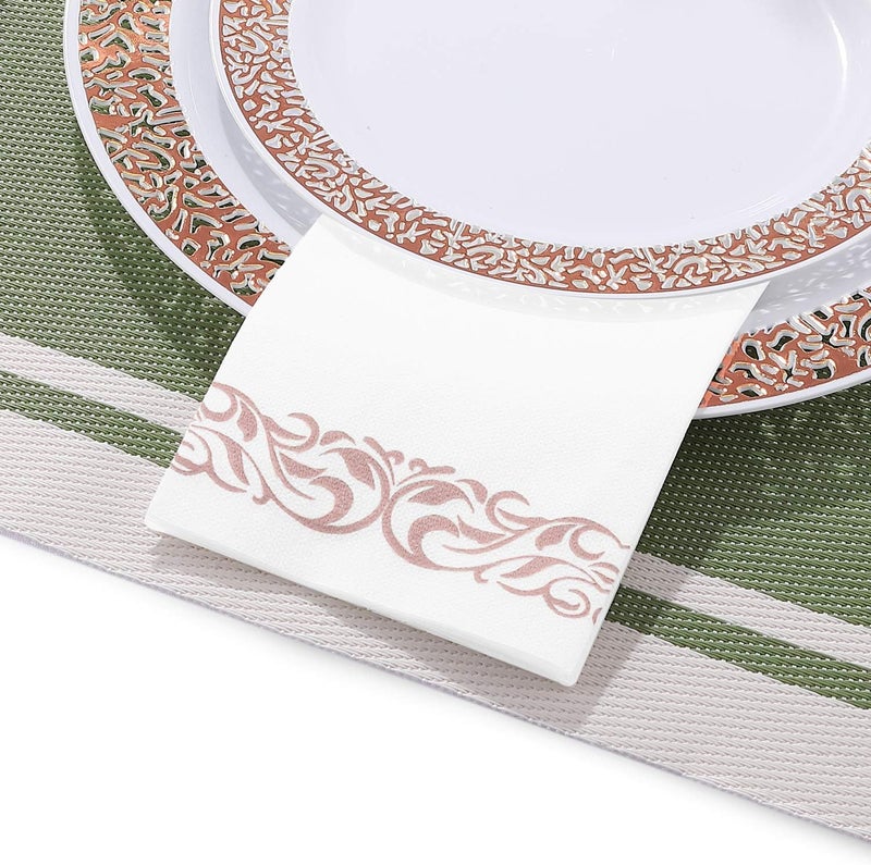 FOCUSLINE 100 Linen Feel Bathroom Napkins, Soft and Absorbent Disposable Guest Towels, Cloth-Like Paper Hand Towels Decorative Napkins for Dinners, Parties, Weddings or Events, Rose Gold, 12" x 17" - Image 3