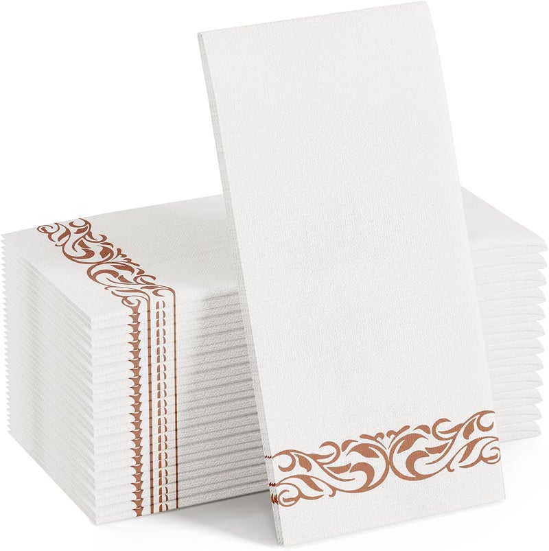 FOCUSLINE 100 Linen Feel Bathroom Napkins, Soft and Absorbent Disposable Guest Towels, Cloth-Like Paper Hand Towels Decorative Napkins for Dinners, Parties, Weddings or Events, Rose Gold, 12" x 17" - Image 1