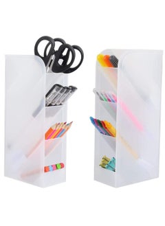 XiuWoo Transparent Pen Holder,Desk Holder Pencil Storage Organizer Rack, Oblique Plastic Multi-Functional Desktop Stationary for School Office Home Dormitory Art Supplies (White)  - Image 1