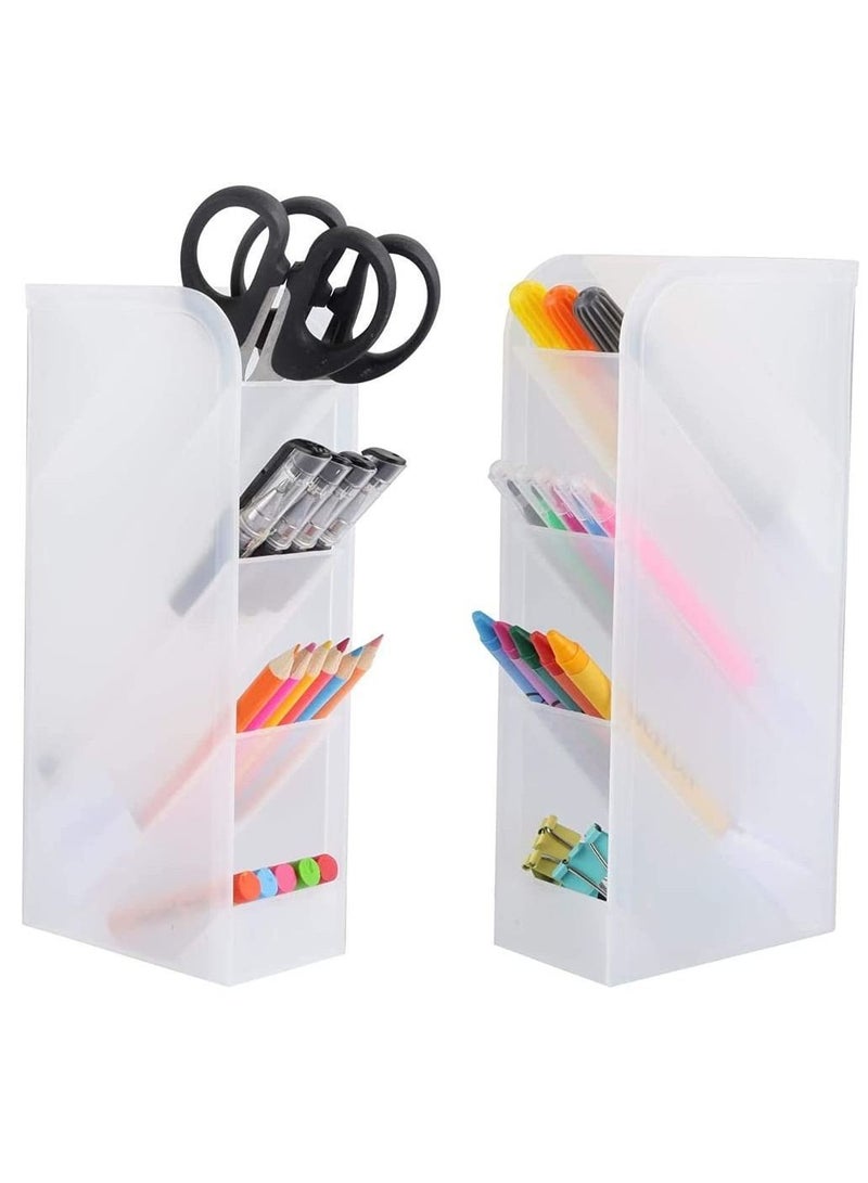 XiuWoo Transparent Pen Holder,Desk Holder Pencil Storage Organizer Rack, Oblique Plastic Multi-Functional Desktop Stationary for School Office Home Dormitory Art Supplies (White) - Image 1