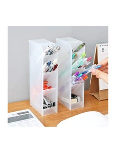 XiuWoo Transparent Pen Holder,Desk Holder Pencil Storage Organizer Rack, Oblique Plastic Multi-Functional Desktop Stationary for School Office Home Dormitory Art Supplies (White)  - Image 2