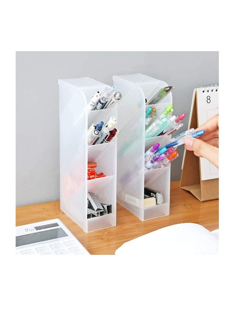 XiuWoo Transparent Pen Holder,Desk Holder Pencil Storage Organizer Rack, Oblique Plastic Multi-Functional Desktop Stationary for School Office Home Dormitory Art Supplies (White) - Image 2