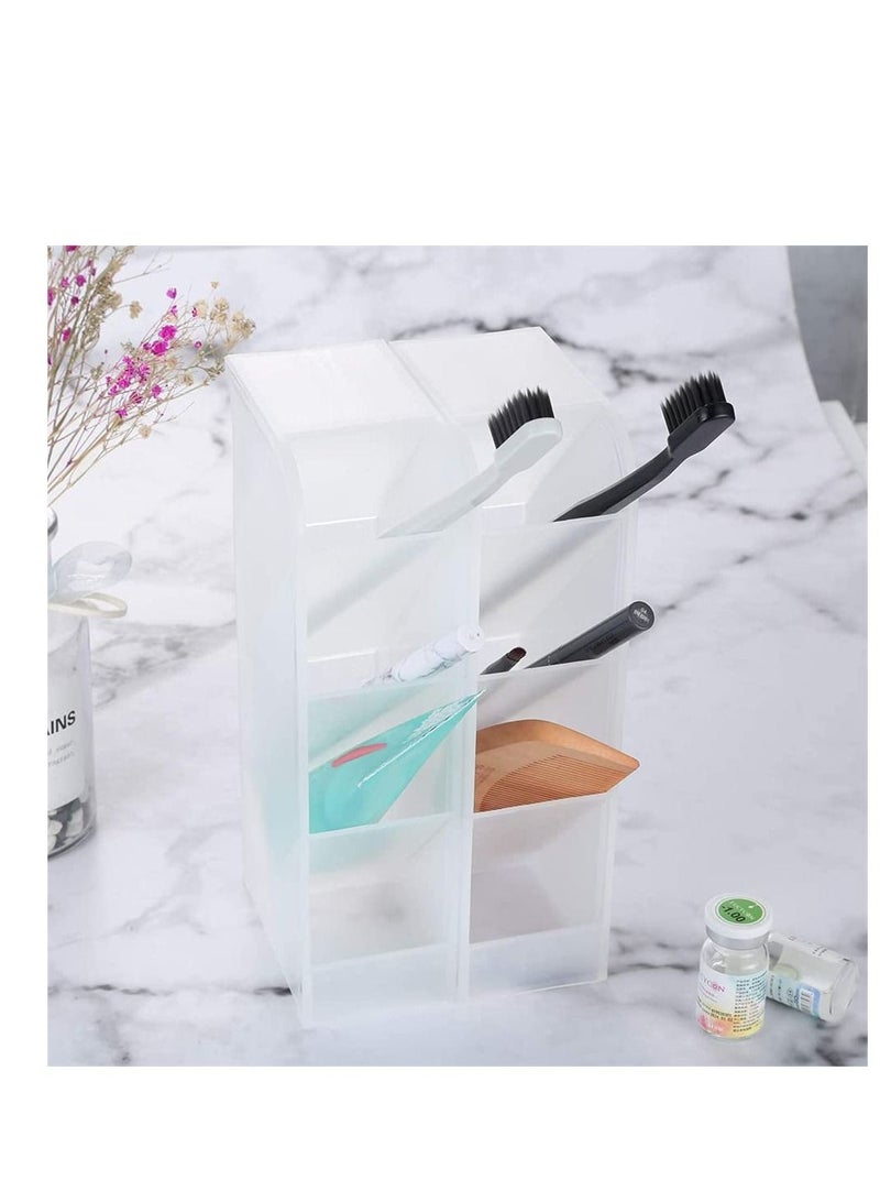 XiuWoo Transparent Pen Holder,Desk Holder Pencil Storage Organizer Rack, Oblique Plastic Multi-Functional Desktop Stationary for School Office Home Dormitory Art Supplies (White) - Image 5