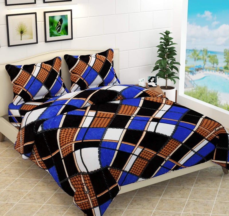 Temoli® King Size Warm bedsheets for Winter, Winter bedsheets for King Size Bed with 2 Pillow Covers. 250X250Cm (Boxes-Blue) - Image 1