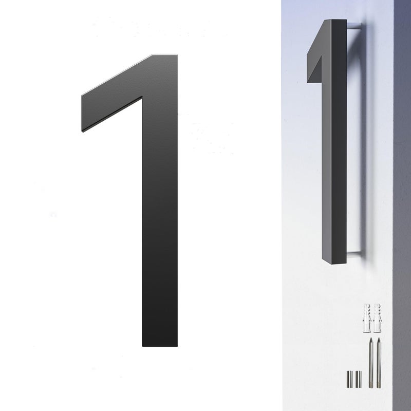 HANPIU Black House Numbers for Outside Address Number 7 Inch Modern Metal House Number 1 3D Effect Large Floating Door Numbers for Home Street Office