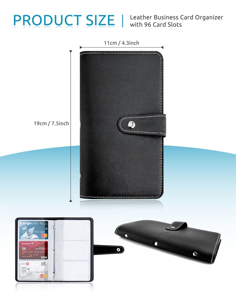 GAUENEEN Credit Card Holder, Leather Business Card Organizer with 96 Card Slots, Professional Card Book Case for Cards and Important Documents to Prevent Loss or Damage (Black) - Image 3