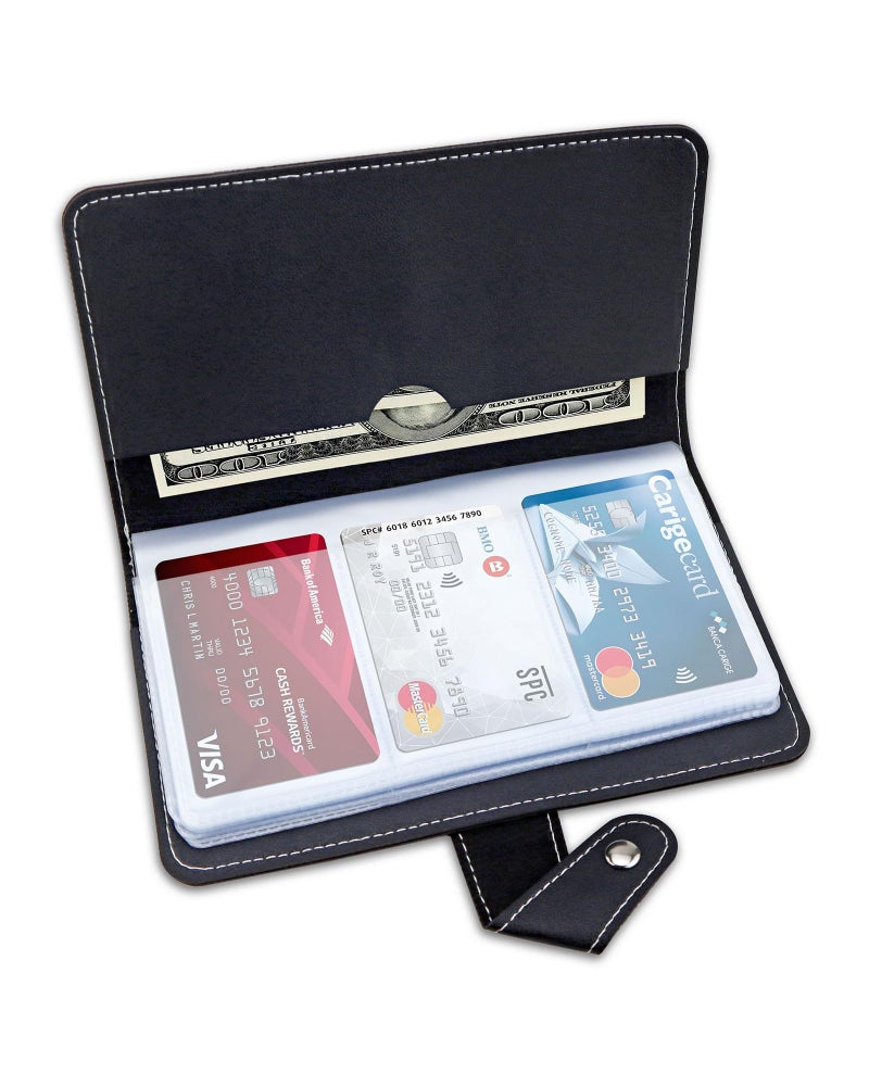 GAUENEEN Credit Card Holder, Leather Business Card Organizer with 96 Card Slots, Professional Card Book Case for Cards and Important Documents to Prevent Loss or Damage (Black) - Image 1