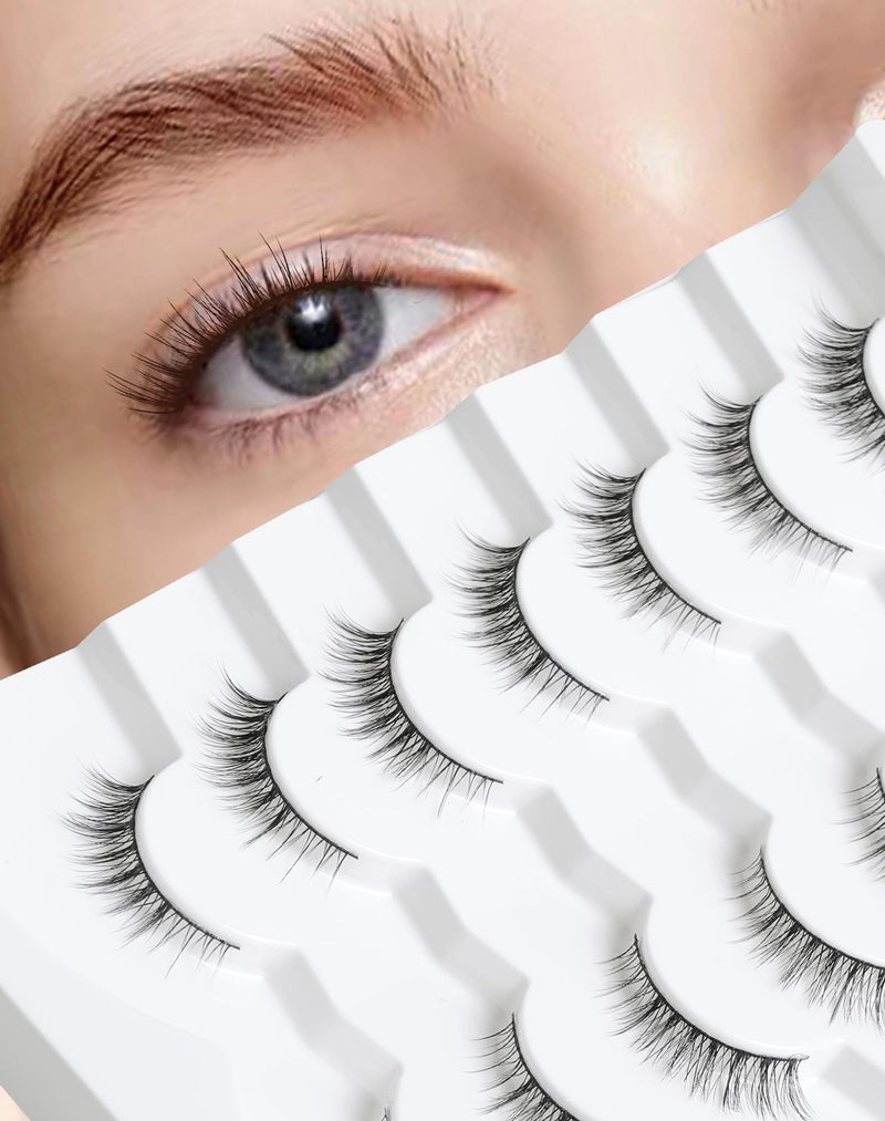 Onlyall Natural Lashes Wispy Lashes Natural Look False Eyelashes Natural Flared Eyelashes False Eye Lashes Soft Fluffy Lashes 7 Pairs HF50-Short Lashes - Image 1