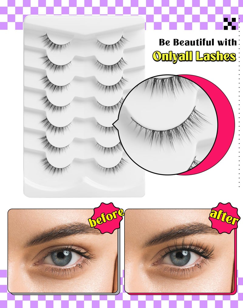 Onlyall Natural Lashes Wispy Lashes Natural Look False Eyelashes Natural Flared Eyelashes False Eye Lashes Soft Fluffy Lashes 7 Pairs HF50-Short Lashes - Image 4