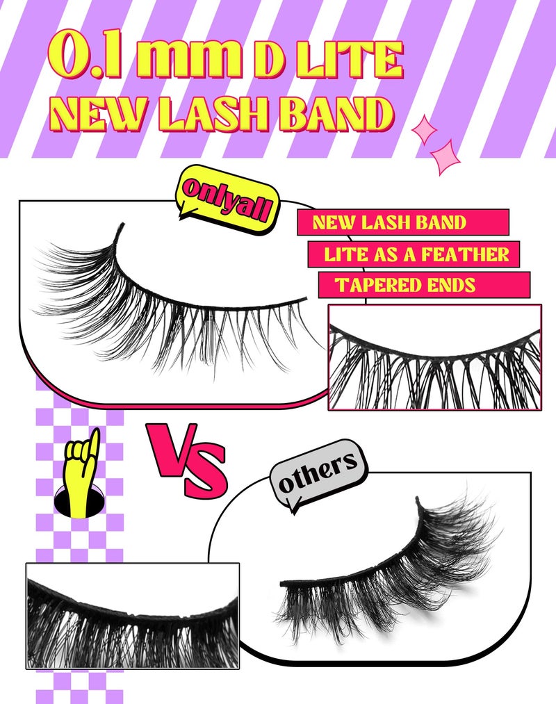 Onlyall Natural Lashes Wispy Lashes Natural Look False Eyelashes Natural Flared Eyelashes False Eye Lashes Soft Fluffy Lashes 7 Pairs HF50-Short Lashes - Image 3