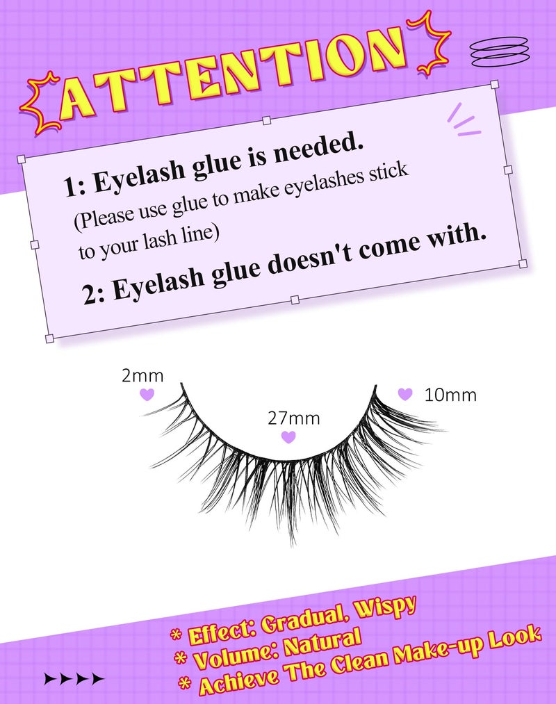 Onlyall Natural Lashes Wispy Lashes Natural Look False Eyelashes Natural Flared Eyelashes False Eye Lashes Soft Fluffy Lashes 7 Pairs HF50-Short Lashes - Image 2