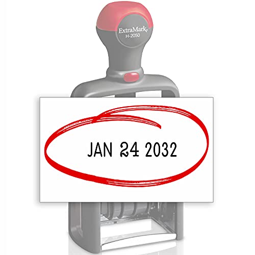 ExtraMark Heavy Duty Office Date Stamp - Brush Stroke Design - Self Inking Dater - Red/Black Ink Color - Image 1
