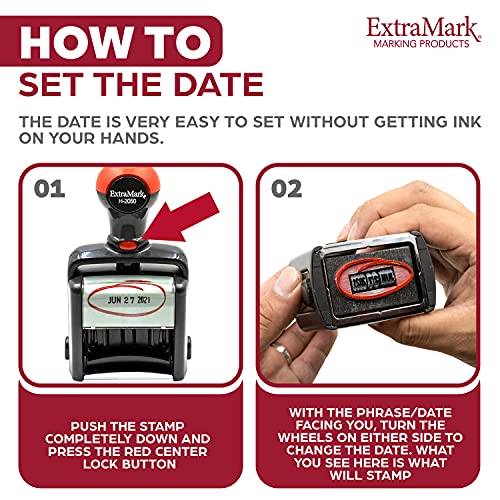 ExtraMark Heavy Duty Office Date Stamp - Brush Stroke Design - Self Inking Dater - Red/Black Ink Color - Image 2