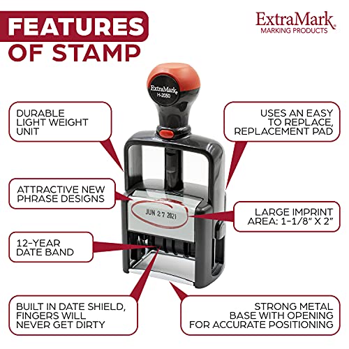 ExtraMark Heavy Duty Office Date Stamp - Brush Stroke Design - Self Inking Dater - Red/Black Ink Color - Image 4