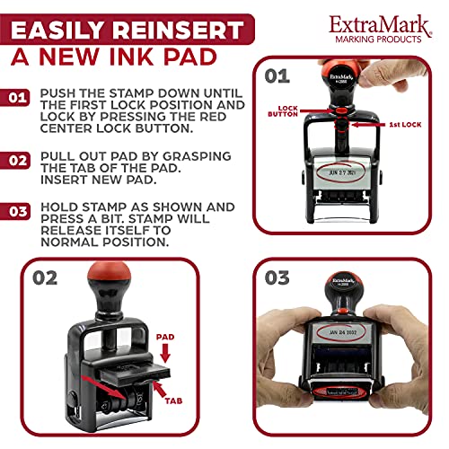 ExtraMark Heavy Duty Office Date Stamp - Brush Stroke Design - Self Inking Dater - Red/Black Ink Color - Image 3