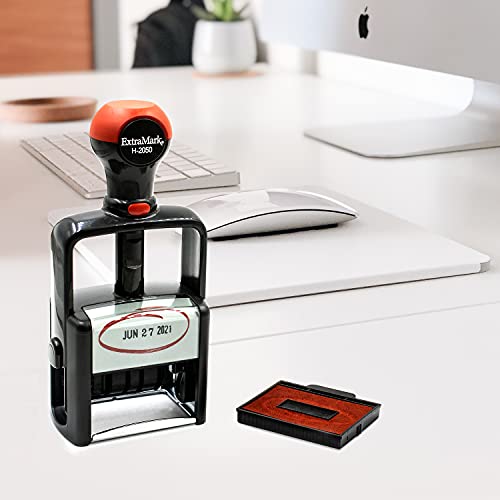 ExtraMark Heavy Duty Office Date Stamp - Brush Stroke Design - Self Inking Dater - Red/Black Ink Color - Image 5