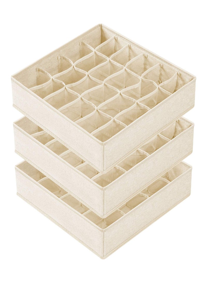 MIXDE 3 Pack Organizer Dividers, 64 Cell Fabric Foldable Cabinet Closet Organizers and Storage Boxes for Storing Socks, Underwear, Ties - Image 1