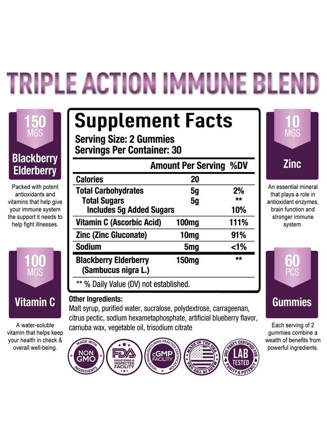 Purely Optimal - Premium Elderberry Gummies Sambucus Elderberry Gummies For Adults Black Elderberry Supplement W/ Vitamin C For Immune System Respiratory Support & Overall Wellness Gluten Free 60 Gummies - Image 1