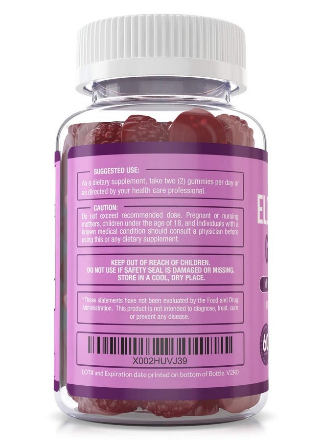 Purely Optimal - Premium Elderberry Gummies Sambucus Elderberry Gummies For Adults Black Elderberry Supplement W/ Vitamin C For Immune System Respiratory Support & Overall Wellness Gluten Free 60 Gummies - Image 1
