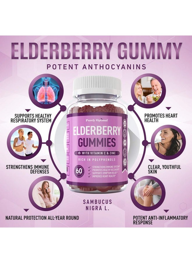 Purely Optimal - Premium Elderberry Gummies Sambucus Elderberry Gummies For Adults Black Elderberry Supplement W/ Vitamin C For Immune System Respiratory Support & Overall Wellness Gluten Free 60 Gummies - Image 1