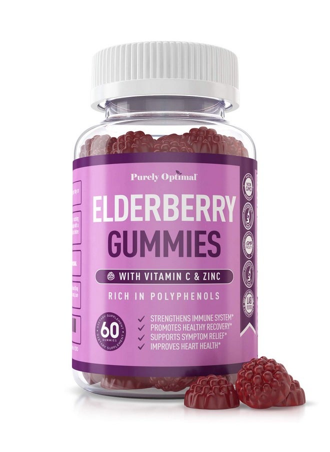 Purely Optimal - Premium Elderberry Gummies Sambucus Elderberry Gummies For Adults Black Elderberry Supplement W/ Vitamin C For Immune System Respiratory Support & Overall Wellness Gluten Free 60 Gummies - Image 1