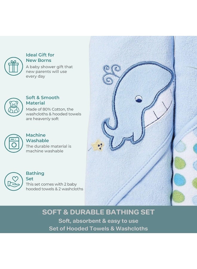 Spasilk Hooded Terry Bath Towel with Washcloths, Whale Blue, 2-Count - Image 5