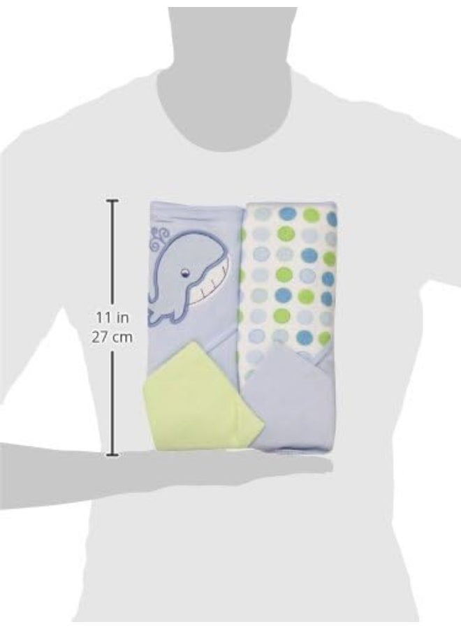 Spasilk Hooded Terry Bath Towel with Washcloths, Whale Blue, 2-Count - Image 3