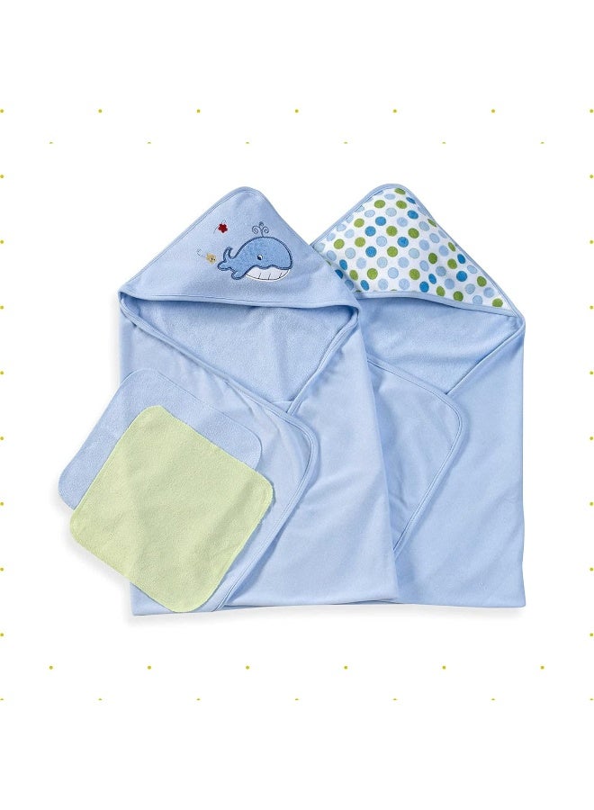 Spasilk Hooded Terry Bath Towel with Washcloths, Whale Blue, 2-Count - Image 4