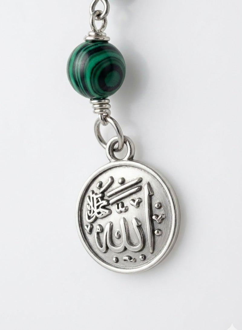 Handmade Rosary - Lava 22 Black & Agate 11 Howlite Malachite Beads (8mm) with Gift Jute Pouch - 33 Beads - Image 4