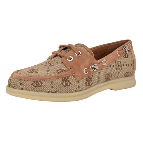 Guess Women's YOMAYA Boat Shoe, Medium Brown Suede Logo 210, 7 - Image 3