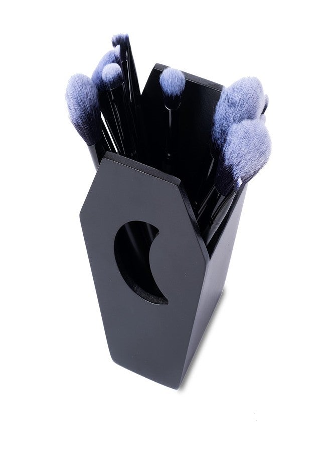 IRISVITA Small Coffin Pen Holder for Desk (Redesigned), Spooky Makeup Brush Holder, Gothic Decor for Home, Black Pencil Holder for Desk, Goth Room Decor, Mini Goth Vanity Organizer - Image 3